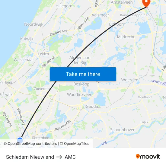 Schiedam Nieuwland to AMC map