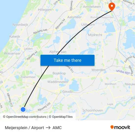 Meijersplein / Airport to AMC map