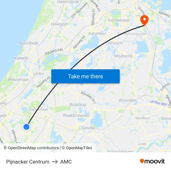 Pijnacker Centrum to AMC map