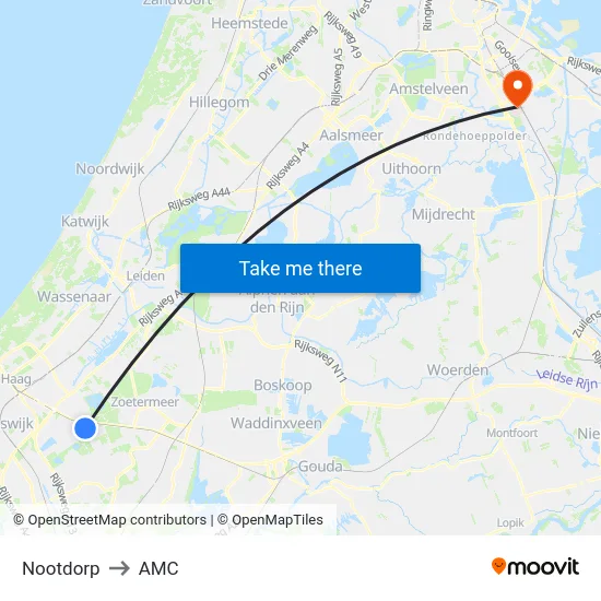Nootdorp to AMC map