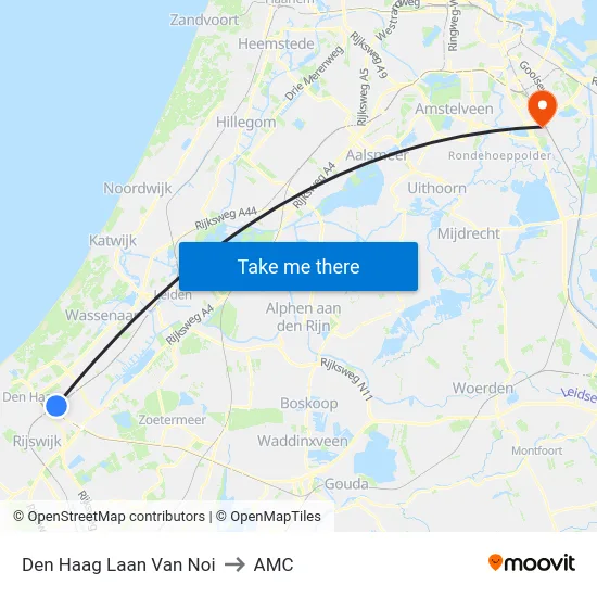 Den Haag Laan Van Noi to AMC map