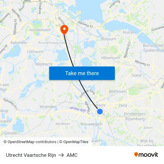 Utrecht Vaartsche Rijn to AMC map