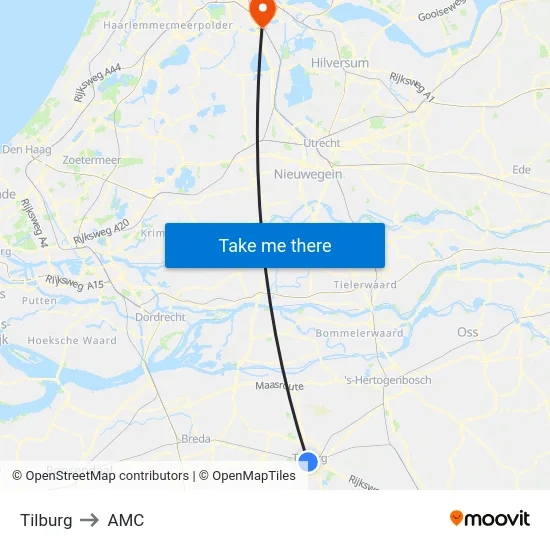 Tilburg to AMC map
