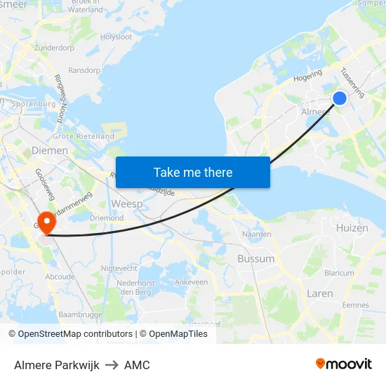 Almere Parkwijk to AMC map