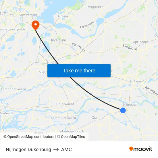 Nijmegen Dukenburg to AMC map