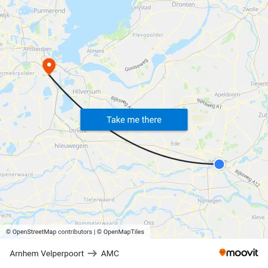 Arnhem Velperpoort to AMC map