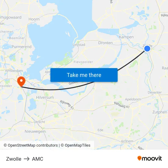 Zwolle to AMC map