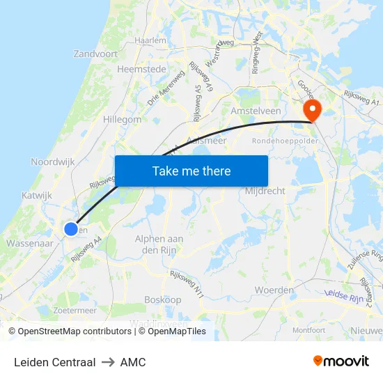 Leiden Centraal to AMC map