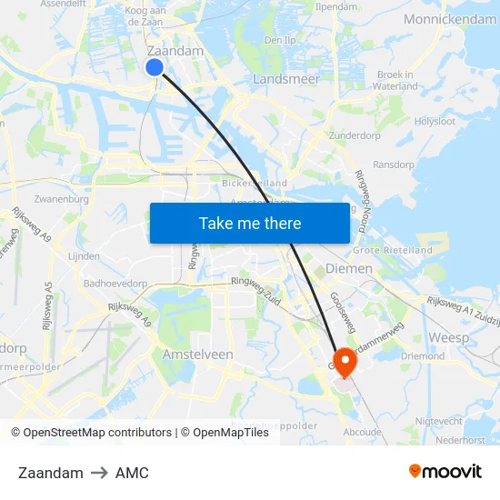 Zaandam to AMC map