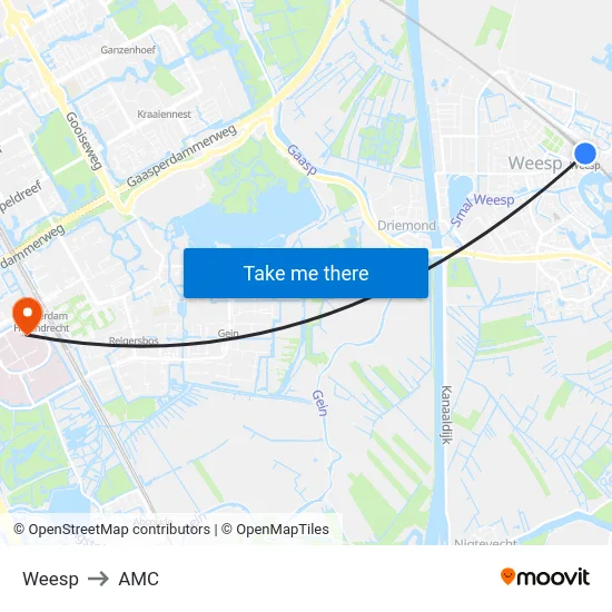 Weesp to AMC map
