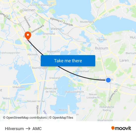 Hilversum to AMC map