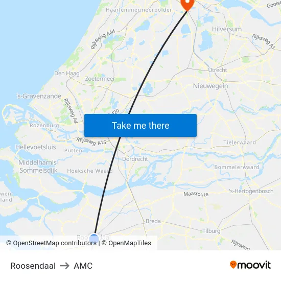 Roosendaal to AMC map