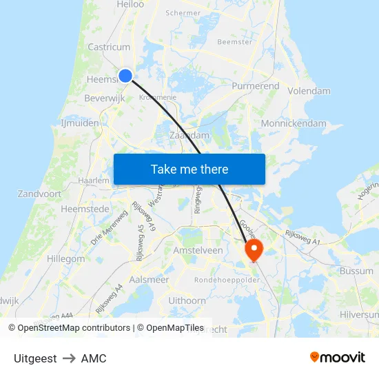 Uitgeest to AMC map