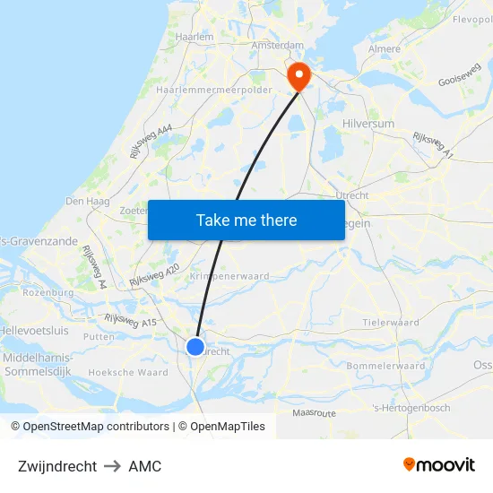 Zwijndrecht to AMC map