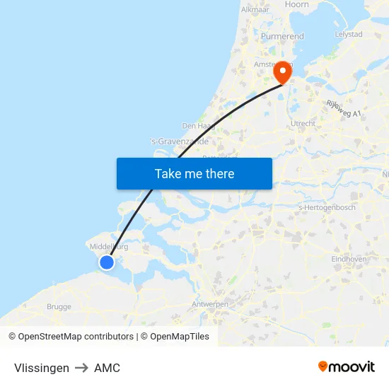 Vlissingen to AMC map