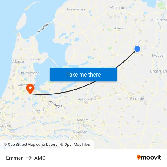 Emmen to AMC map