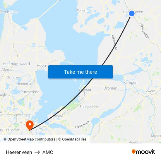 Heerenveen to AMC map