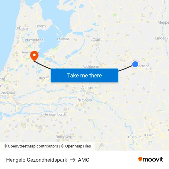 Hengelo Gezondheidspark to AMC map