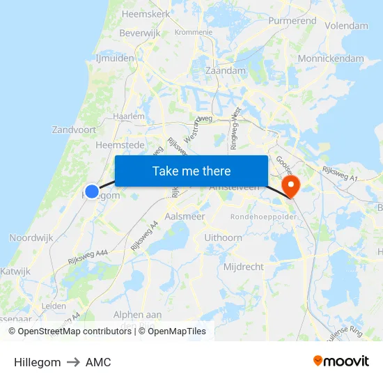 Hillegom to AMC map