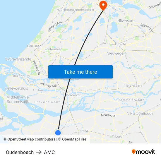Oudenbosch to AMC map