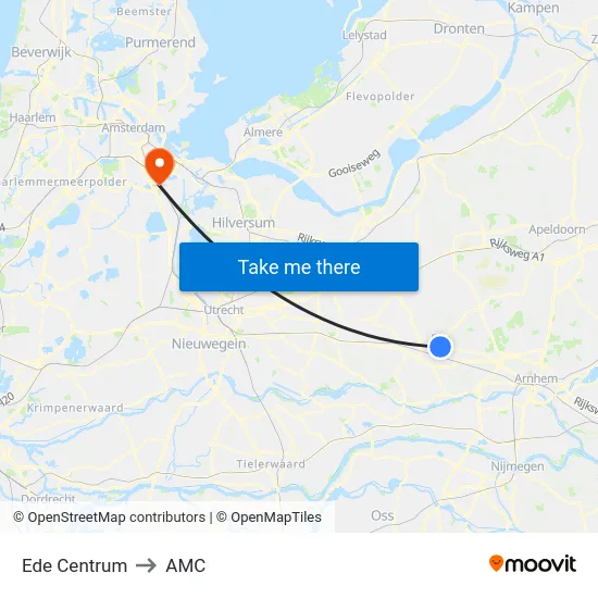 Ede Centrum to AMC map