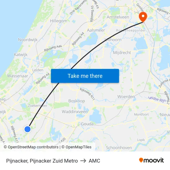 Pijnacker, Pijnacker Zuid Metro to AMC map