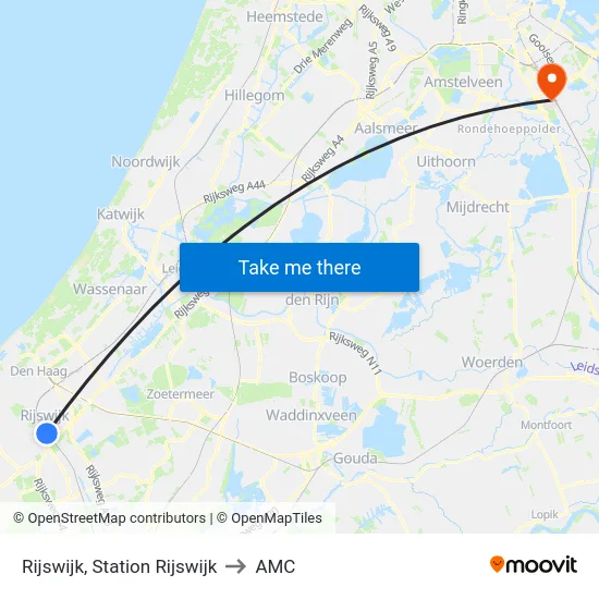 Rijswijk, Station Rijswijk to AMC map