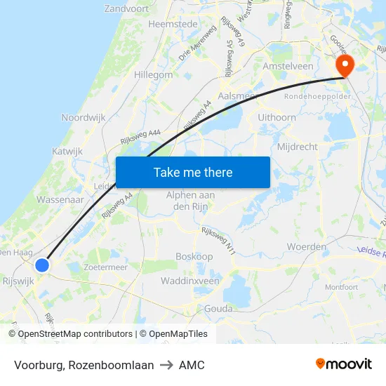 Voorburg, Rozenboomlaan to AMC map