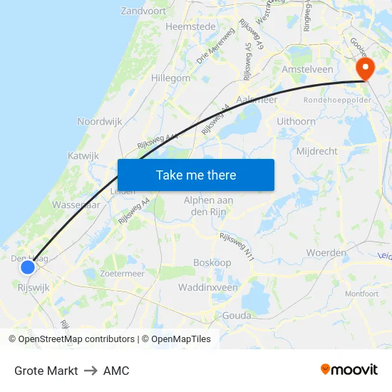 Grote Markt to AMC map
