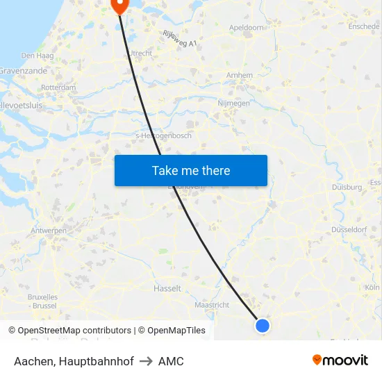 Aachen, Hauptbahnhof to AMC map