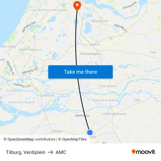 Tilburg, Verdiplein to AMC map