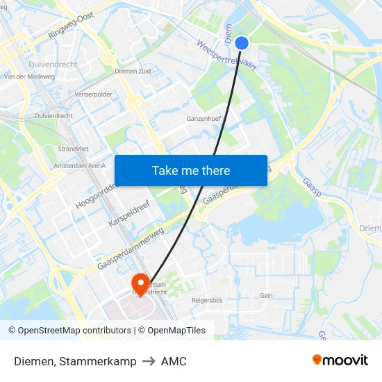 Diemen, Stammerkamp to AMC map