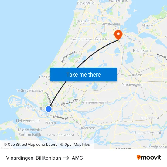 Vlaardingen, Billitonlaan to AMC map
