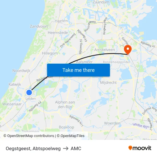 Oegstgeest, Abtspoelweg to AMC map