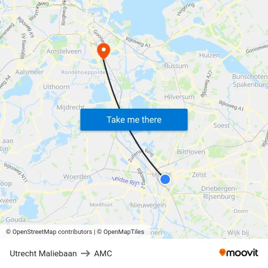 Utrecht Maliebaan to AMC map