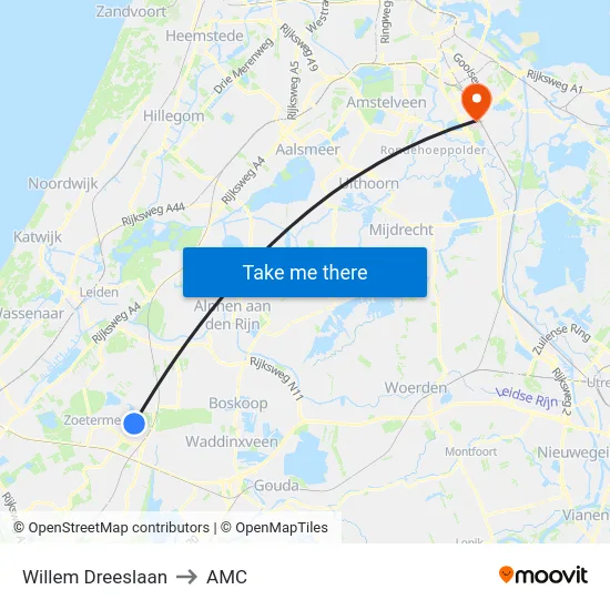 Willem Dreeslaan to AMC map