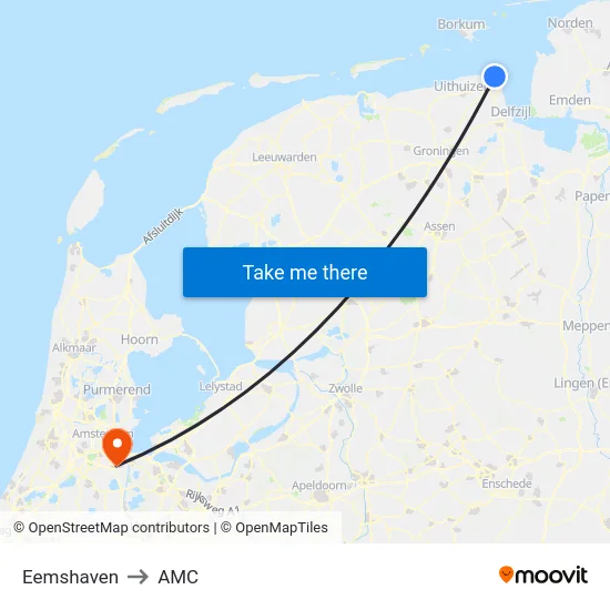 Eemshaven to AMC map