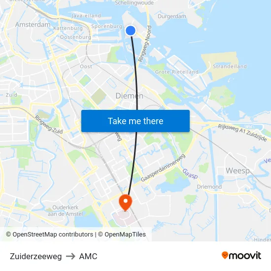 Zuiderzeeweg to AMC map