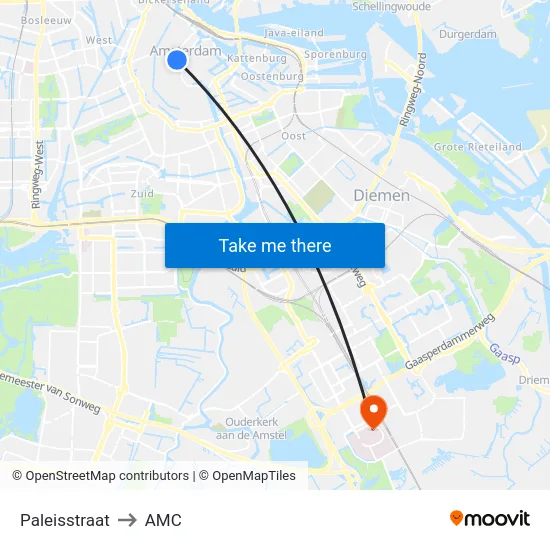 Paleisstraat to AMC map