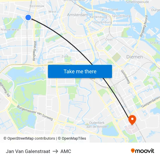 Jan Van Galenstraat to AMC map
