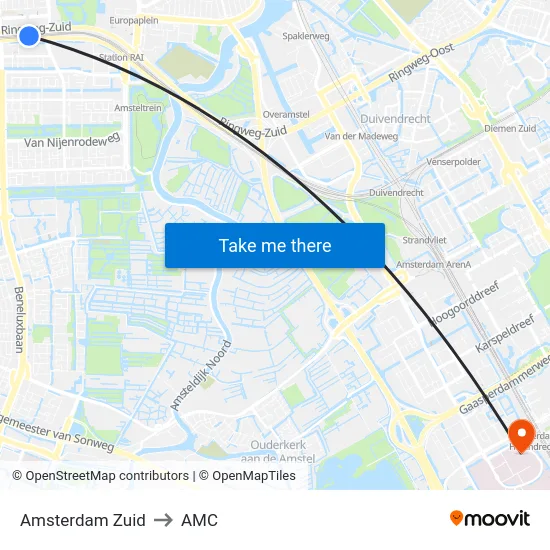 Amsterdam Zuid to AMC map