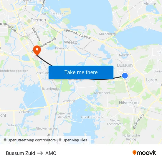 Bussum Zuid to AMC map