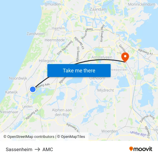 Sassenheim to AMC map