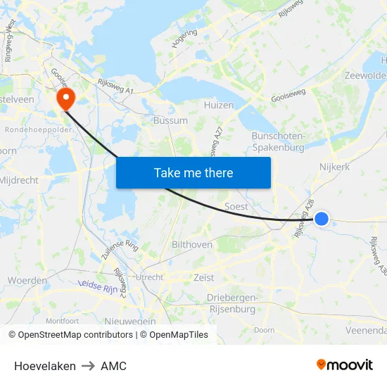 Hoevelaken to AMC map