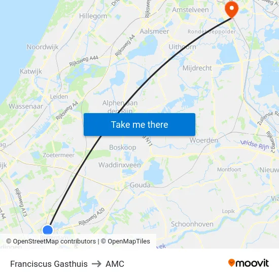 Franciscus Gasthuis to AMC map