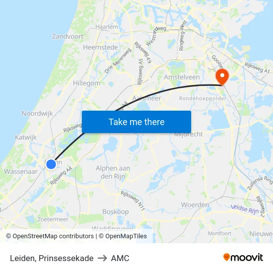 Leiden, Prinsessekade to AMC map