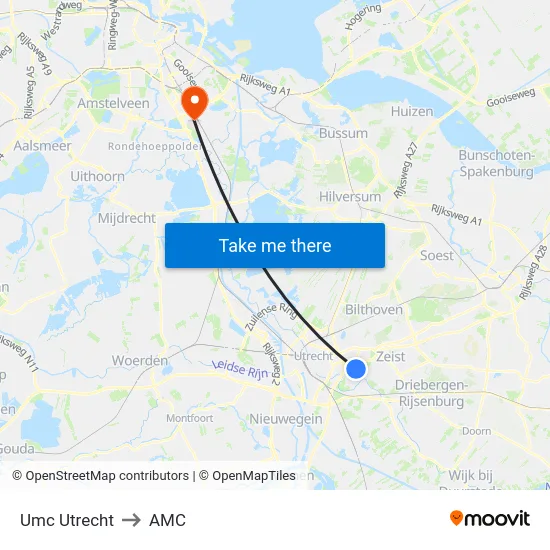 Umc Utrecht to AMC map