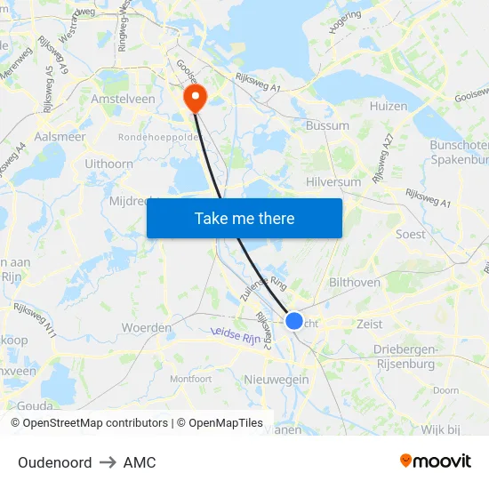 Oudenoord to AMC map