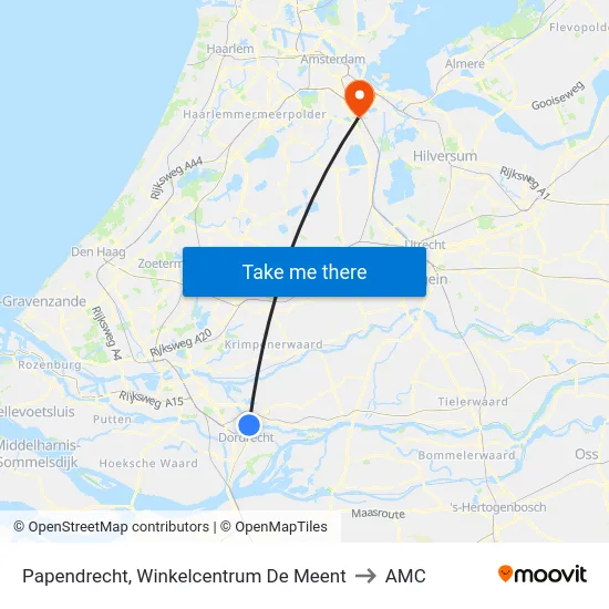 Papendrecht, Winkelcentrum De Meent to AMC map