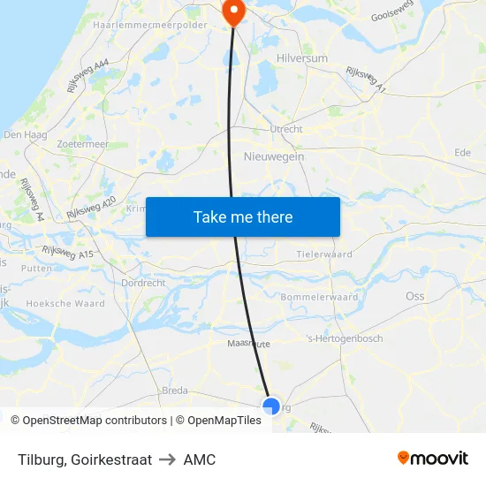 Tilburg, Goirkestraat to AMC map